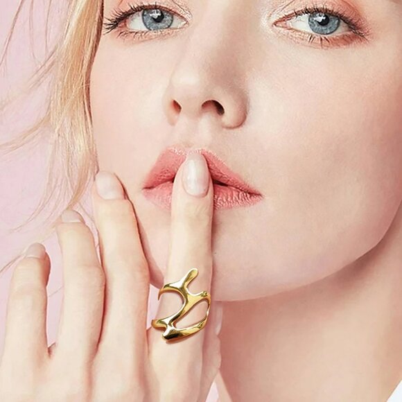 Gaia 18K Yellow Gold Plated Ring Aura Tear Adjustable Ring Hypoallergenic - Picture 11 of 12